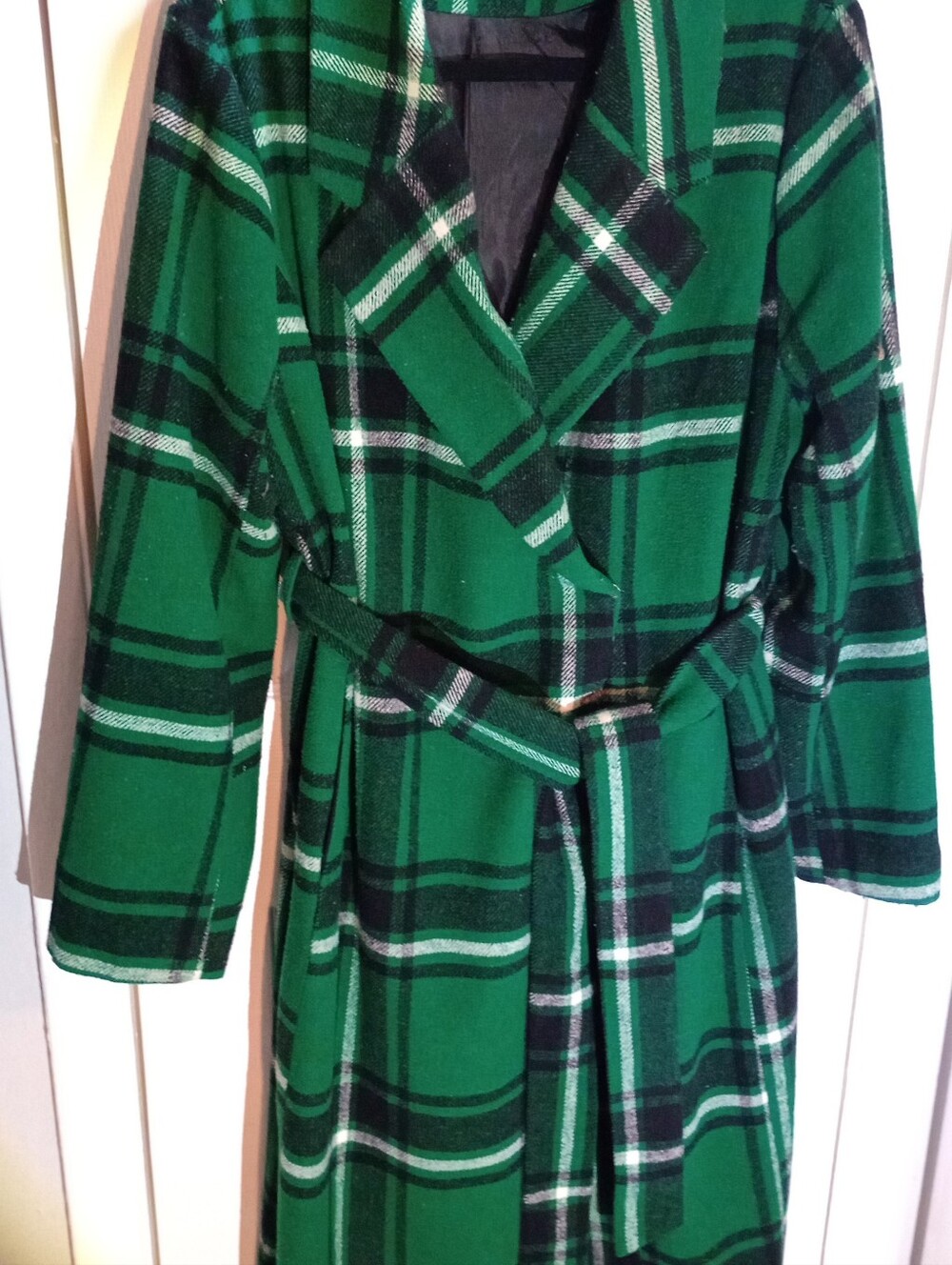 Jason Maxwell Green  White Black Plaid Belted Trench Coat Pre-owned Size XL